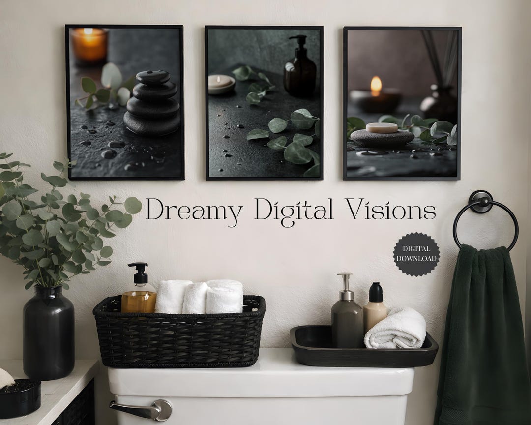 Powder Room Wall Art Set of 3, Elegant Bathroom Art, Spa Bathroom Decor ...
