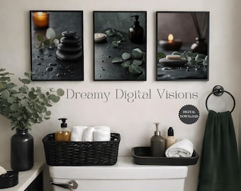 Powder Room Wall Art Set of 3, Elegant Bathroom Art, Spa Bathroom Decor, Guest Bathroom Wall Art Prints, Digital Download