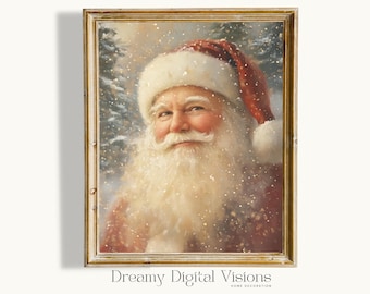 Father Christmas Print with a Warm Glow, Digital Print of a Santa Claus Portrait in Snowy Scene, Christmas Art for Festive Home Decor