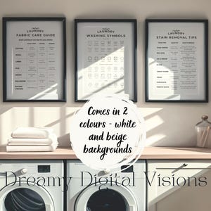 Set of 3 Laundry Care Prints, Laundry Washing Symbols, Stain Removal & Fabric Care Guides, Laundry Guide Room Home Decor, Laundry Room Decor