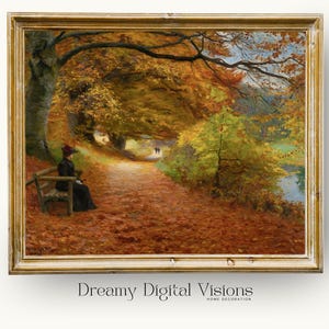 Wooded Path in Autumn Print, Fall Oil Painting, Rustic Fall Home Decor, Cosy Seasonal Wall Art, Fall Forest Painting, Autumn Printable Art