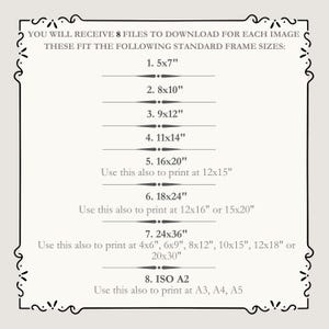 A list of all the different sizes these prints can be printed in: 4x6,6x9, 8x12, 10x15, 12x18, 16x24, 20x30, 24x36, 6x8, 9x12, 12x16, 15x20, 18x24, 4x5, 8x10, 12x15, 16x20, A2, A3, A4, A5, 5x7, 11x14