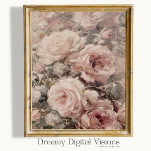 Vintage Floral Print, Pink Vintage Roses Print, Floral Art, Pink Wall Art, Shabby Chic Rose Artwork, Country Farmhouse Print, Printable | 49