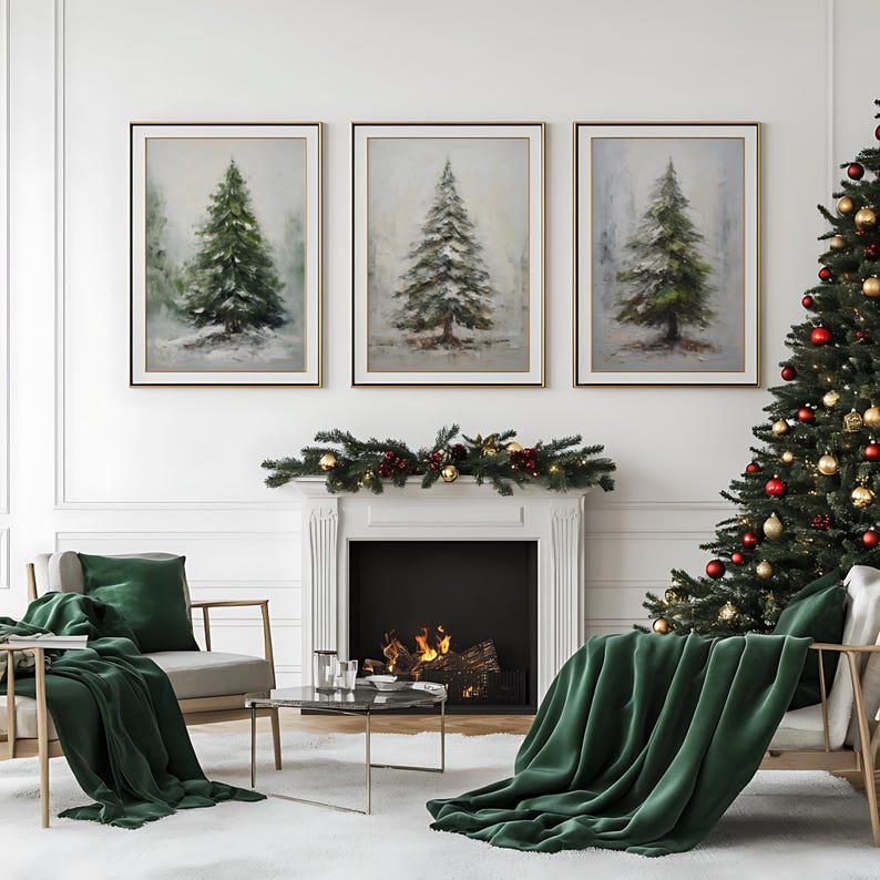Christmas Tree Prints, Set of 3, Evergreen Trees, Xmas Decor,