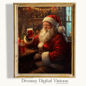 Father Christmas Bar Cart Print, Christmas Restaurant Wall Art, Festive Bar Cart Decor, Seasonal Decor for Bars, Vintage Bar Cart Wall Art