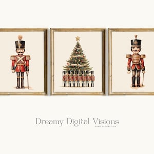 Nutcracker Christmas Wall Art Set of 3, Minimalist Christmas Gallery Wall, Traditional Christmas Wall Décor, Printable Seasonal Home Decor