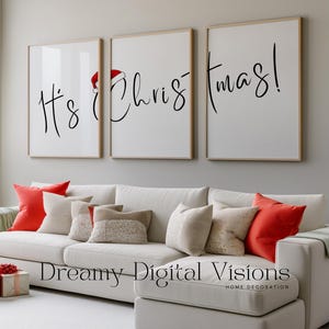 It’s Christmas Wall Art Set of 3 Prints, Modern Minimalist Holiday Printables, Digital Christmas Quote Wall Decor for Living Room & Entryway