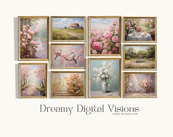 Lente galerij muur kunst set van 9, lente prints, lente boerderij decoraties, afdrukbare vintage galerij muur kunst set, lente decor kunst aan de muur