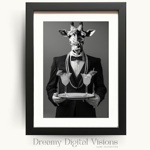 Funny Giraffe Print, Bar Cart Print, Cocktail Bar Art, Dining Room Wall Art, Humorous Animal Print, Gift for Cocktail Lover, Printable