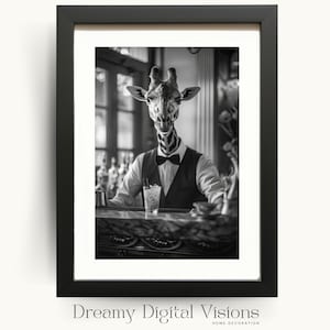 Giraffe Bartender Print, Downloadable Bar Art, Funny Bar Cart Print, Wine Cart Bar Art, Bar Cart Art Printable, Digital Bar Poster Print