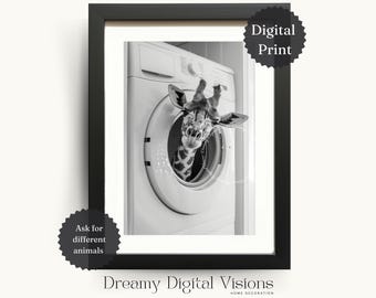 Cute Giraffe in Washing Machine, Laundry Room Decor, Funny Laundry Print, Laundry Wall Art, Utility Room Print, Printable Digital Download