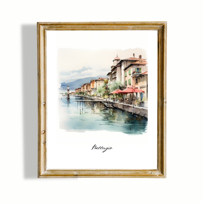 Italian Watercolor Set of 6 Digital Prints - Italy Landscapes, Positano, Gubbio, Bellagio, Venice, San Gimignano, Camogli, Italy Wall Art