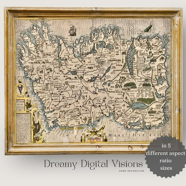 Antique Map of Ireland Digital Print, St. Patrick's Day Wall Art, Historical Map Print, Gift for History Enthusiasts, Irish Wall Art