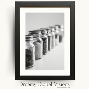 Kitchen Print, Black and White Spice Jars, Gift for Bakers, Kitchen Printable Wall Art, Food Art, Food Lover Gift, Digital Download