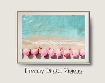 Cuadro de vaquera costera, estampado playero rosa, arte mural imprimible de estilo preppy costero, arte mural veraniego de moda, arte mural imprimible rosa, decoración femenina