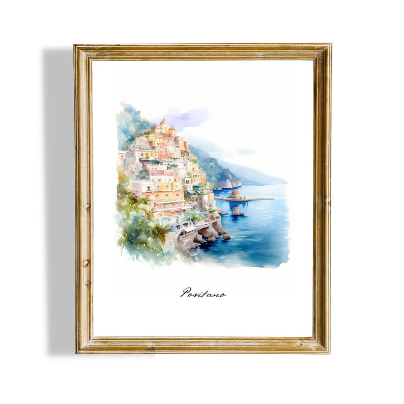 Italian Watercolor Set of 6 Digital Prints - Italy Landscapes, Positano, Gubbio, Bellagio, Venice, San Gimignano, Camogli, Italy Wall Art