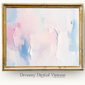 Minimalist Abstract Acrylic Painting Digital Print with Pastel Pink, Blue, and White Textured Colours, Textured Abstract Pastel Wall Print
