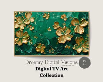 Samsung Frame TV, St. Patricks Day, Green and Gold Textured Shamrocks, Gift for Irish, Seasonal Decor, Instant download
