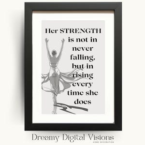 Her Strength Inspirational Quote Print, Women&#39;s Motivational Wall Art, Feminine Empowerment Art, Strong Women Quote, Women&#39;s Day Gift