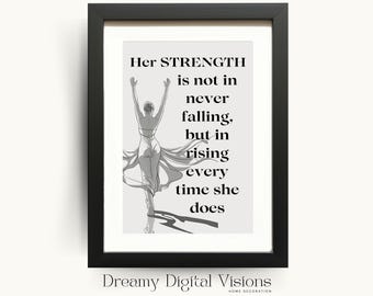 Her Strength Inspirational Quote Print, Women's Motivational Wall Art, Feminine Empowerment Art, Strong Women Quote, Women's Day Gift