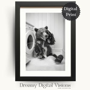Laundry Room Wall Art, Funny Laundry Room Decor, Stressed Bear Doing the Washing, Laundry Room Decor, Laundry Print, Digital Download