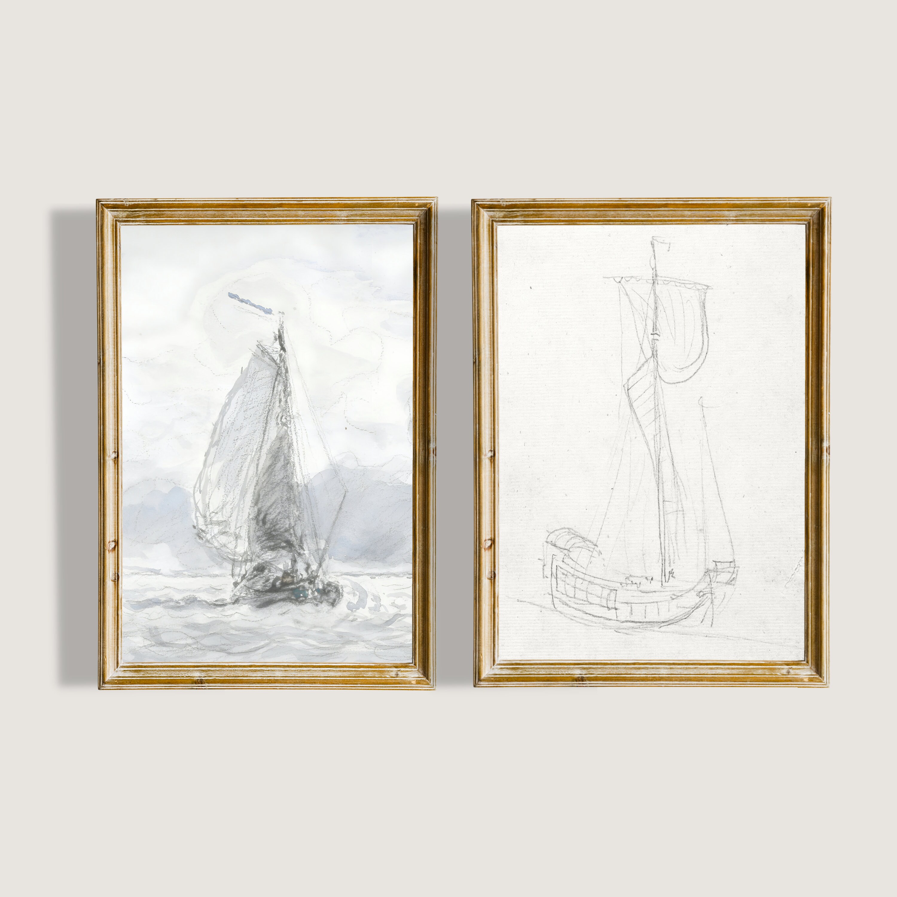 Coastal Wall Art Gallery Set of 9, Vintage Coastal Home Decor, Sailboat ...