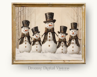 Cute Family of Snowmen in the Woods, Winter Wall Art, Christmas Oil Painting for Children’s Playroom or Nursery, Christmas Home Decor Print