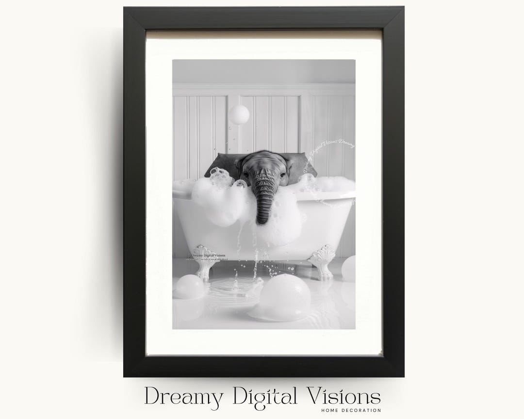 Elephant in Bathtub, Bathroom Wall Art Print, Elephant Print, Funny ...
