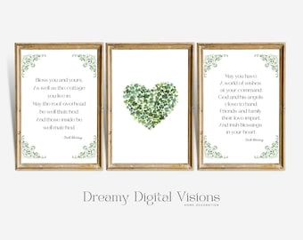 St. Patrick’s Day Set of 3 Digital Prints, Irish Blessings Prints and Shamrock Heart Wall Art, Festive Irish decor, Celtic Shamrock Wall Art