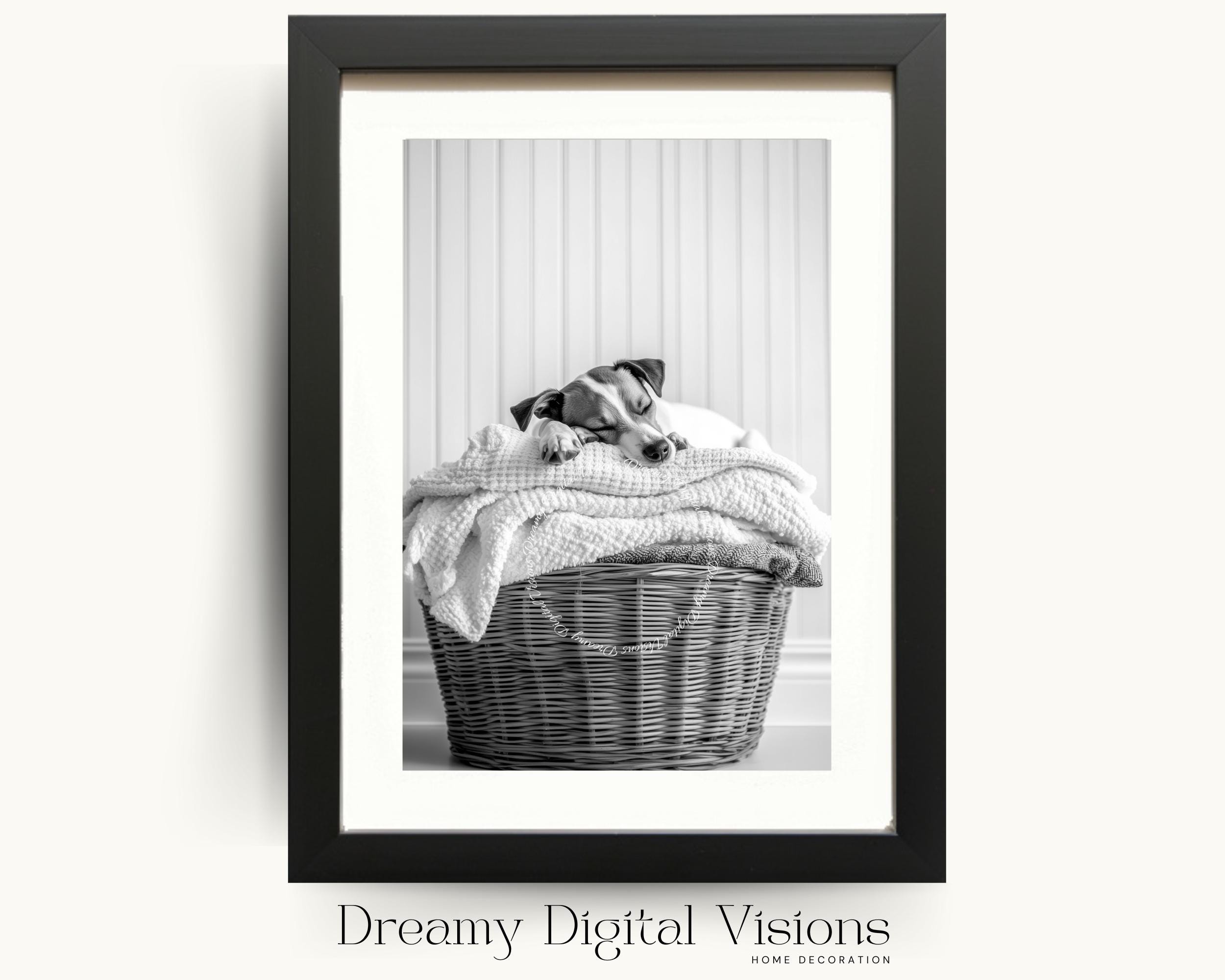 Adorable Jack Russell Laundry Basket Digital Print, Laundry Room Wall Art, Laundry Print, Gift for Dog Lover, Printable Laundry Room Decor