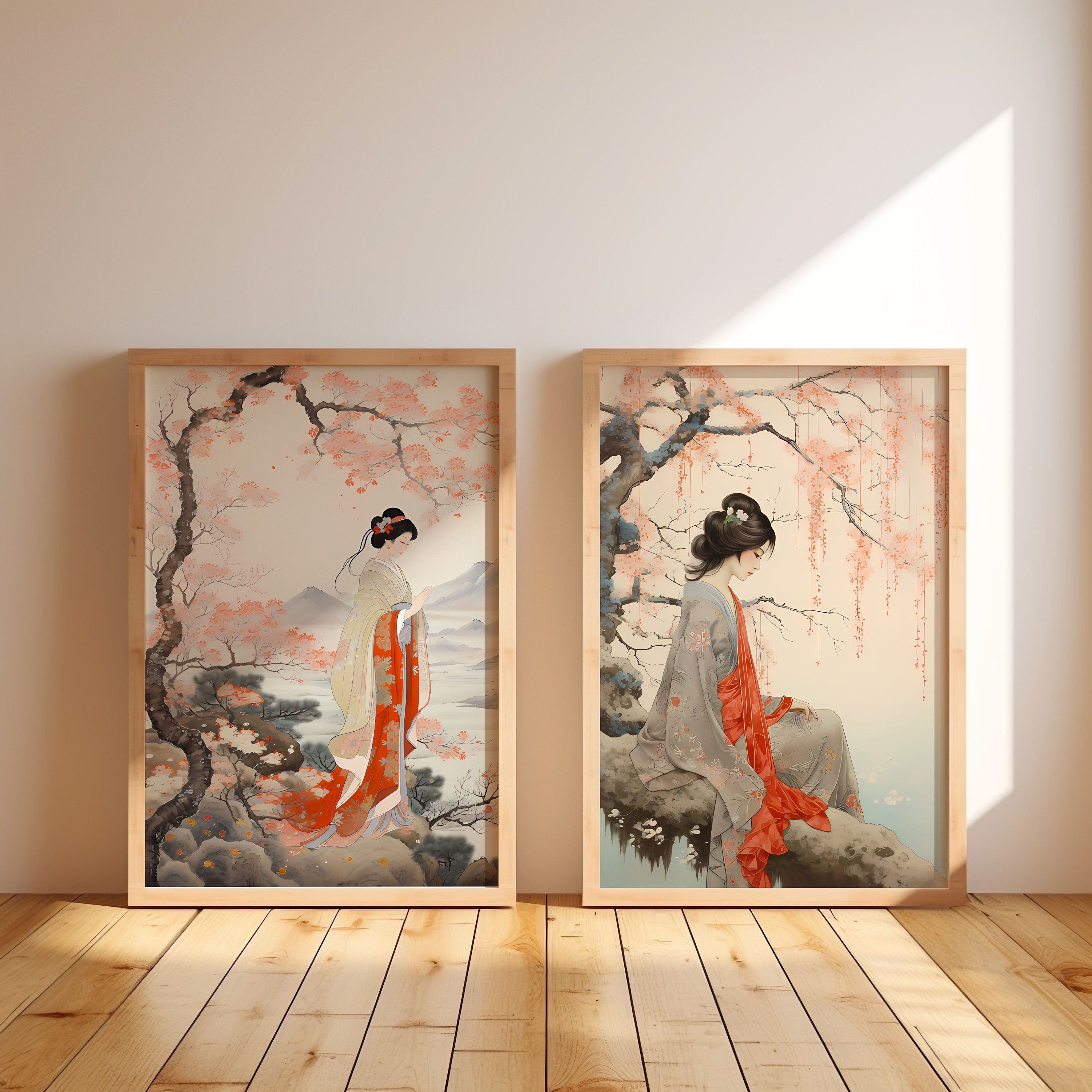 Oriental Wall Art, Geisha Prints Set of 2, Asian Wall Art Printable ...