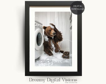 Funny Laundry Print, Stressed Bear Doing the Washing, Laundry Day Humour, Laundry Room Wall Art, Laundry Room Decor, Digital Download