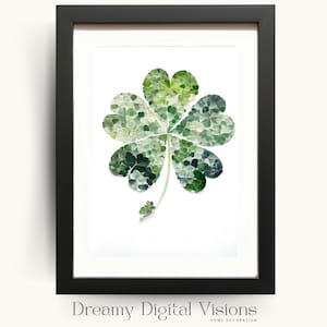 5-Leaf Clover Digital Art Print, Lucky Clover Wall Art for Home Decor, St. Patrick&#39;s Day Decor, Textured Wall Art, Shamrock Clover Print