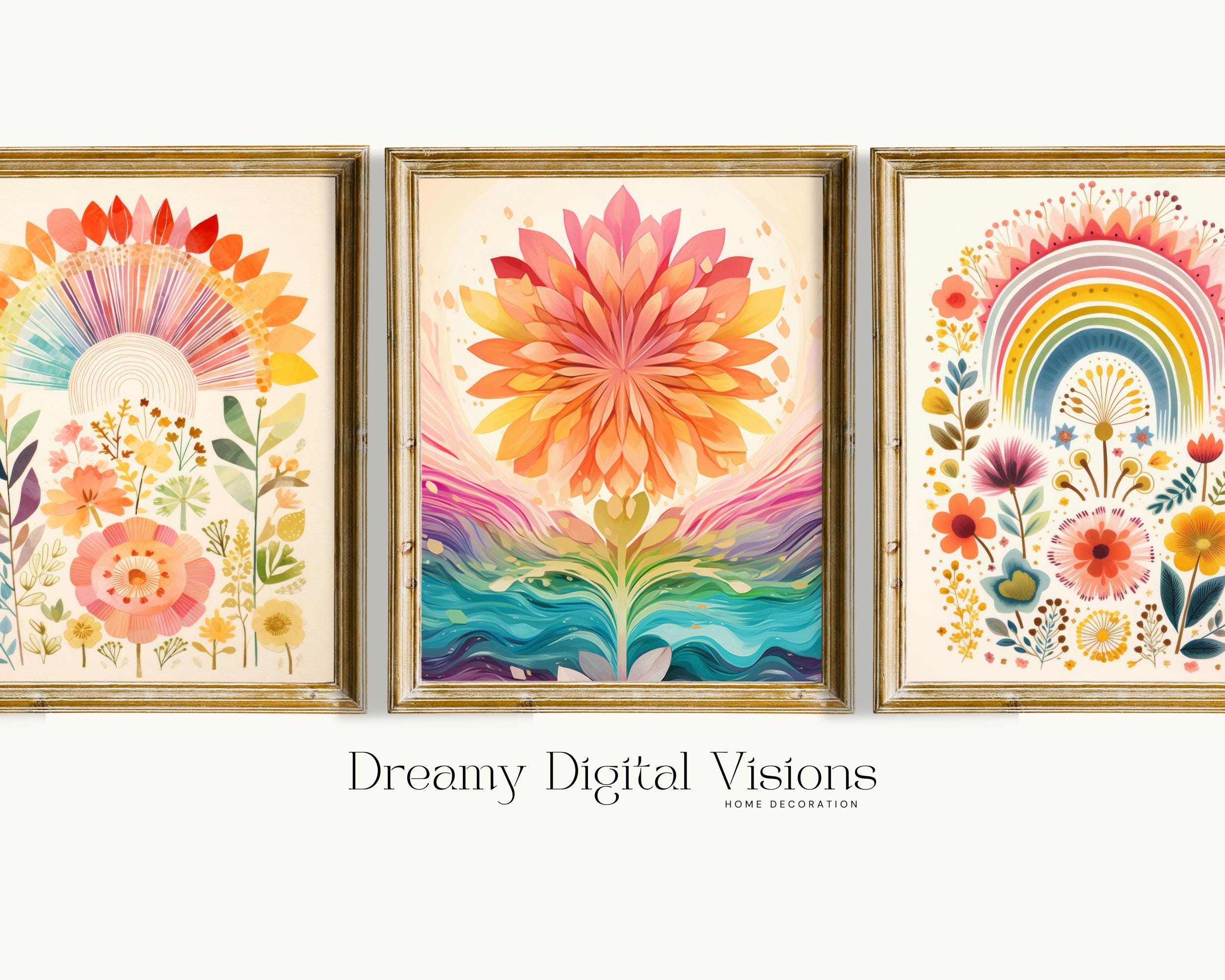 Boho Rainbow Prints, Boho Girl Nursery Decorations, Boho Rainbow Wall ...