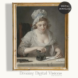 Wasruimte kunst vintage print, 18e-eeuwse wasvrouw kunstwerk, boerderij wasplaats muur decor, afdrukbare download