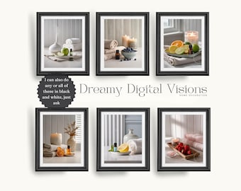 Spa Bathroom Wall Art Set of 6, Relaxing Wellness Decor, Spa Wall Decor, Gift for Spa Lovers, Printable Minimalist Bathroom Wall Art