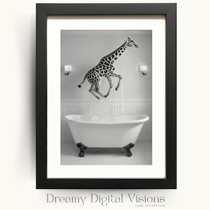 Giraffe in Bathtub Print, Bathroom Wall Art, Giraffe Print, Funny Animal Bathroom Art, Kids Bathroom Decor, Gift for Animal Lovers