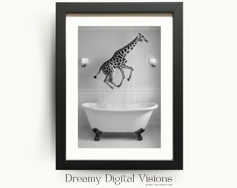 Giraffe in Bathtub Print, Bathroom Wall Art, Giraffe Print, Funny Animal Bathroom Art, Kids Bathroom Decor, Gift for Animal Lovers