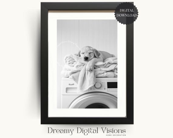 Golden Labrador Puppy Laundry Room Print, Laundry Room Digital Download, Farmhouse Laundry Room Animal Print, Yellow Labrador Lover Gift
