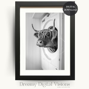 Highland Cow in Washing Machine, Laundry Room Decor, Funny Laundry Print, Laundry Wall Art, Utility Room Print, Printable Digital Download