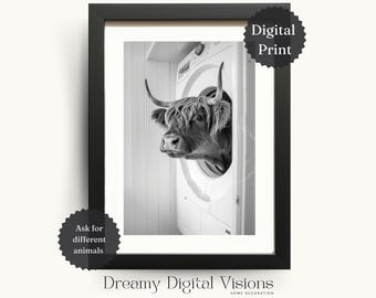 Highland Cow in Washing Machine, Laundry Room Decor, Funny Laundry Print, Laundry Wall Art, Utility Room Print, Printable Digital Download