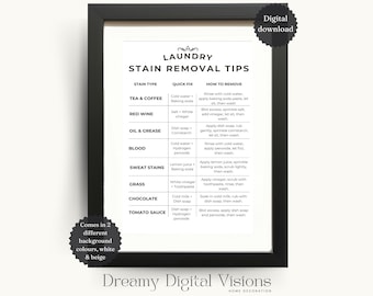 Laundry Stain Removal Guide Print, laundry room decor, digital download, Country Farmhouse laundry guide, stain remover printable