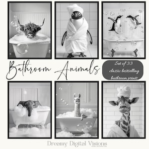 Animal in Bathtub Prints Bundle of 33, Funny Bathroom Wall Art, Bathroom Animal Prints, Bathroom Animal Art, Printable Bathroom Decor