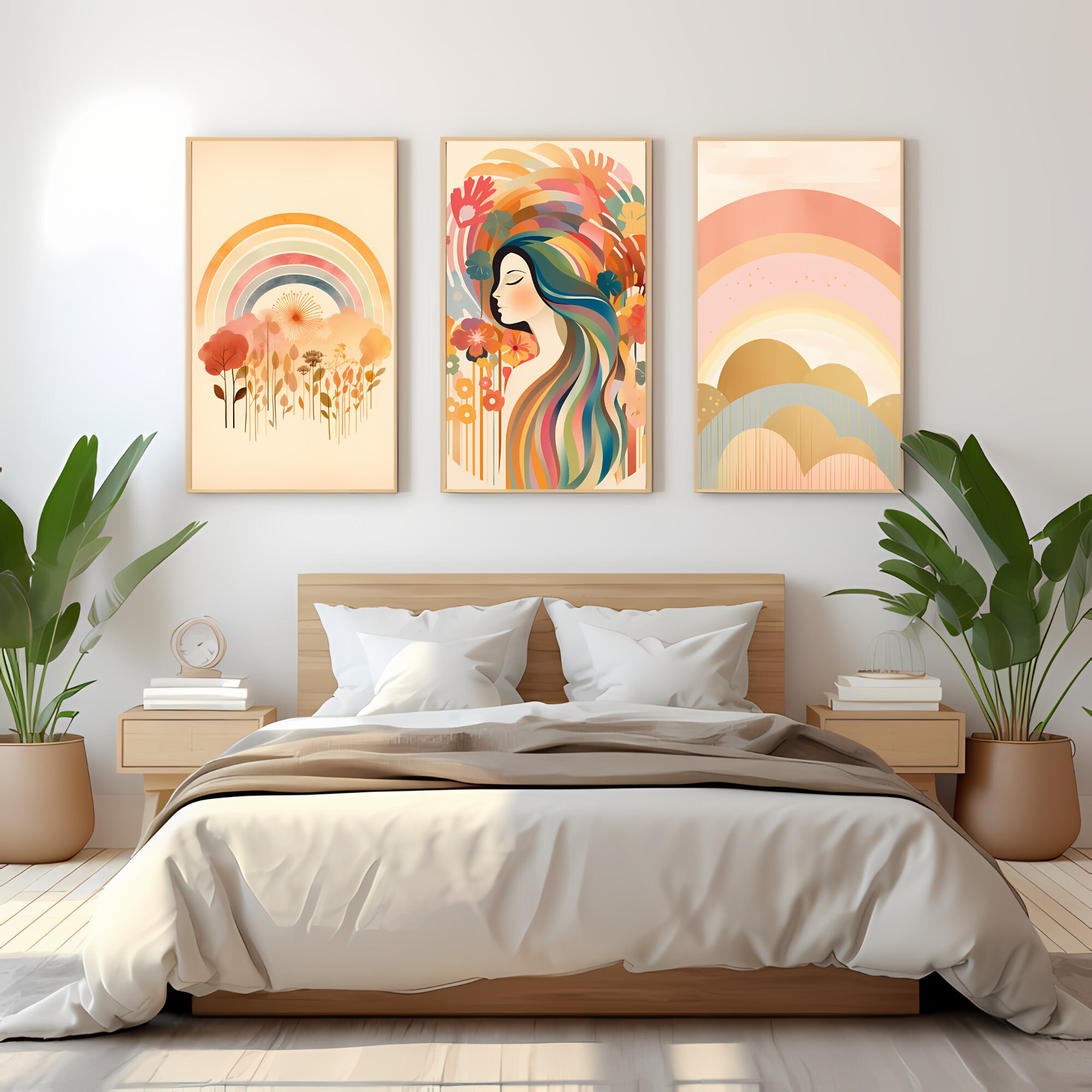 Boho Rainbow Wall Art Set of 3, Boho Girl Prints, Boho Nursery Decor ...