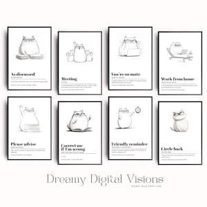 8 Funny Office Prints, Cat Office Decoration, Funny Office Definitions, Decorating Office Walls, Funny Office Gallery, Wall Art for Offices