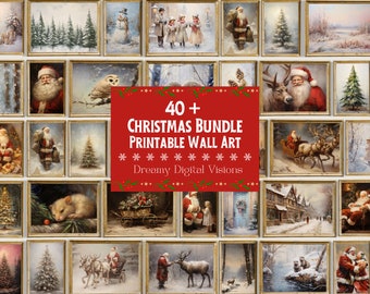 Vintage Christmas Prints, Christmas Gallery Wall Art Bundle, Christmas Trees, Rustic Farmhouse Seasonal Decor, Digital Download