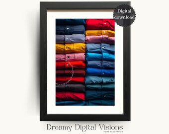 Laundry Room Print, Colorful Stack of Shirts, Utility Room Decor, Laundry Wall Art, Printable Laundry Decor, Laundry Print, Digital Download