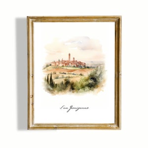 Italian Watercolor Set of 6 Digital Prints - Italy Landscapes, Positano, Gubbio, Bellagio, Venice, San Gimignano, Camogli, Italy Wall Art