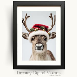Cute Reindeer Print, Reindeer Christmas Print, Christmas Reindeer Wall Art, Cute Christmas Decor, Christmas Reindeer Printable, Holiday Art