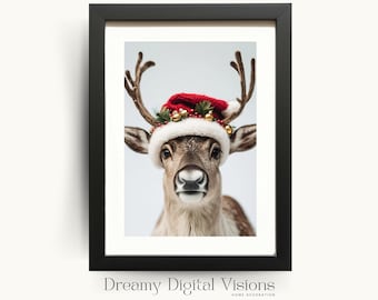 Cute Reindeer Print, Reindeer Christmas Print, Christmas Reindeer Wall Art, Cute Christmas Decor, Christmas Reindeer Printable, Holiday Art